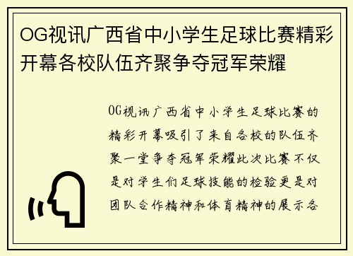 OG视讯广西省中小学生足球比赛精彩开幕各校队伍齐聚争夺冠军荣耀