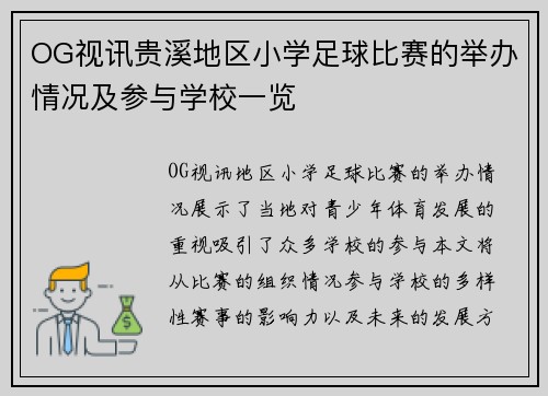 OG视讯贵溪地区小学足球比赛的举办情况及参与学校一览